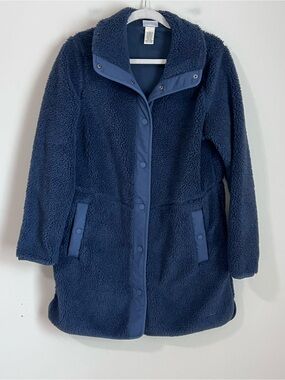 LL BEAN Women's Bean's Sherpa Fleece Coat Blue Size Medium Long Sherpa Coat